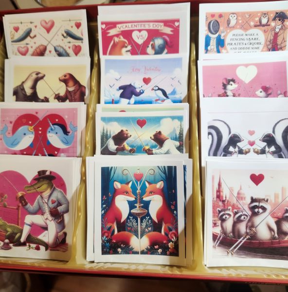 box of valentine cards with fencing themes